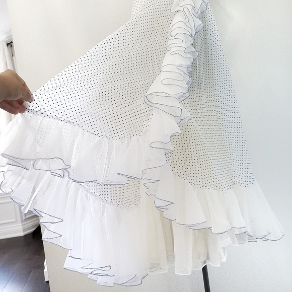 Vintage Bridgerton Maxamilist Swiss Dot Assymetric Ruffle Maxi Dress - Picture 11 of 14